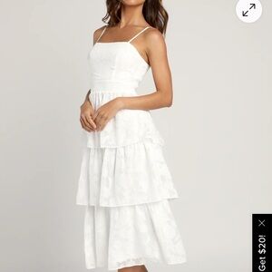 NWT Lulus Grace and Beauty White Burnout Floral Print Tiered Dress